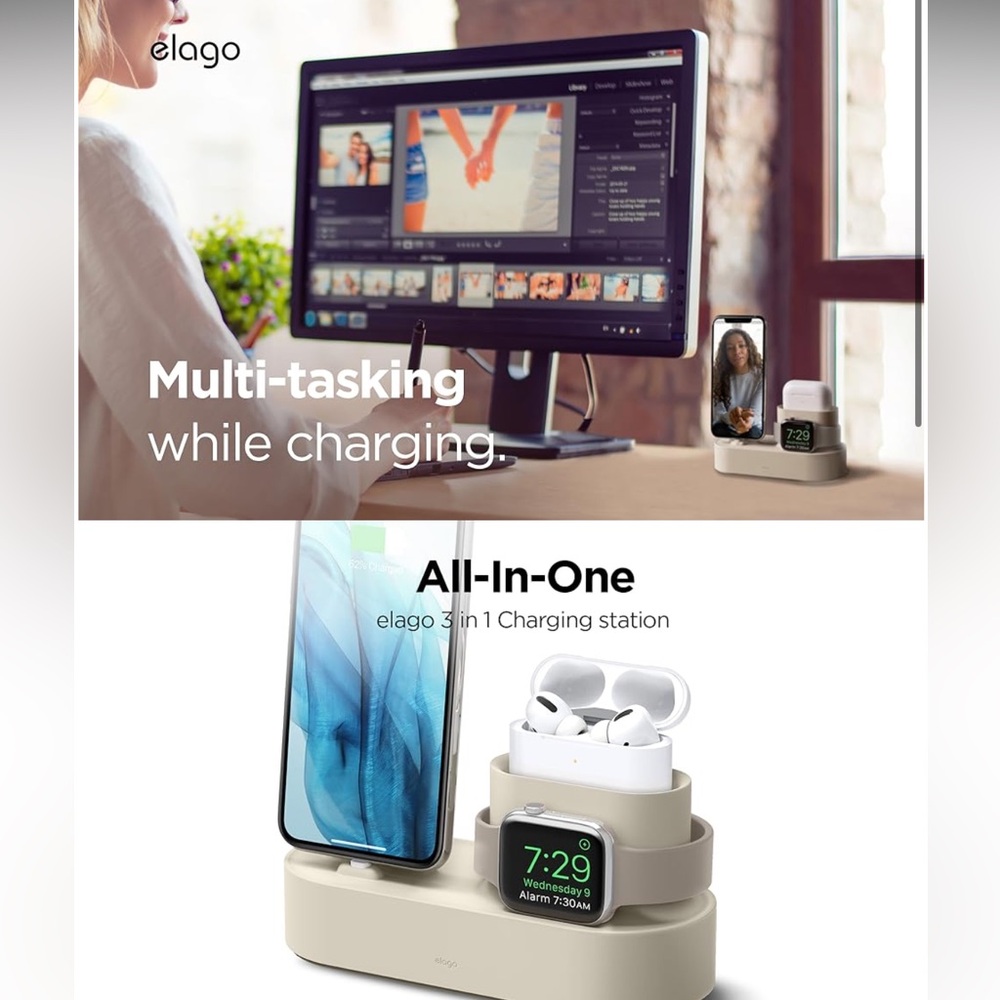 Elago 3 in 1 Charging Station for Apple Watch, AirPod pro, iPhone Cream - Picture 5 of 15